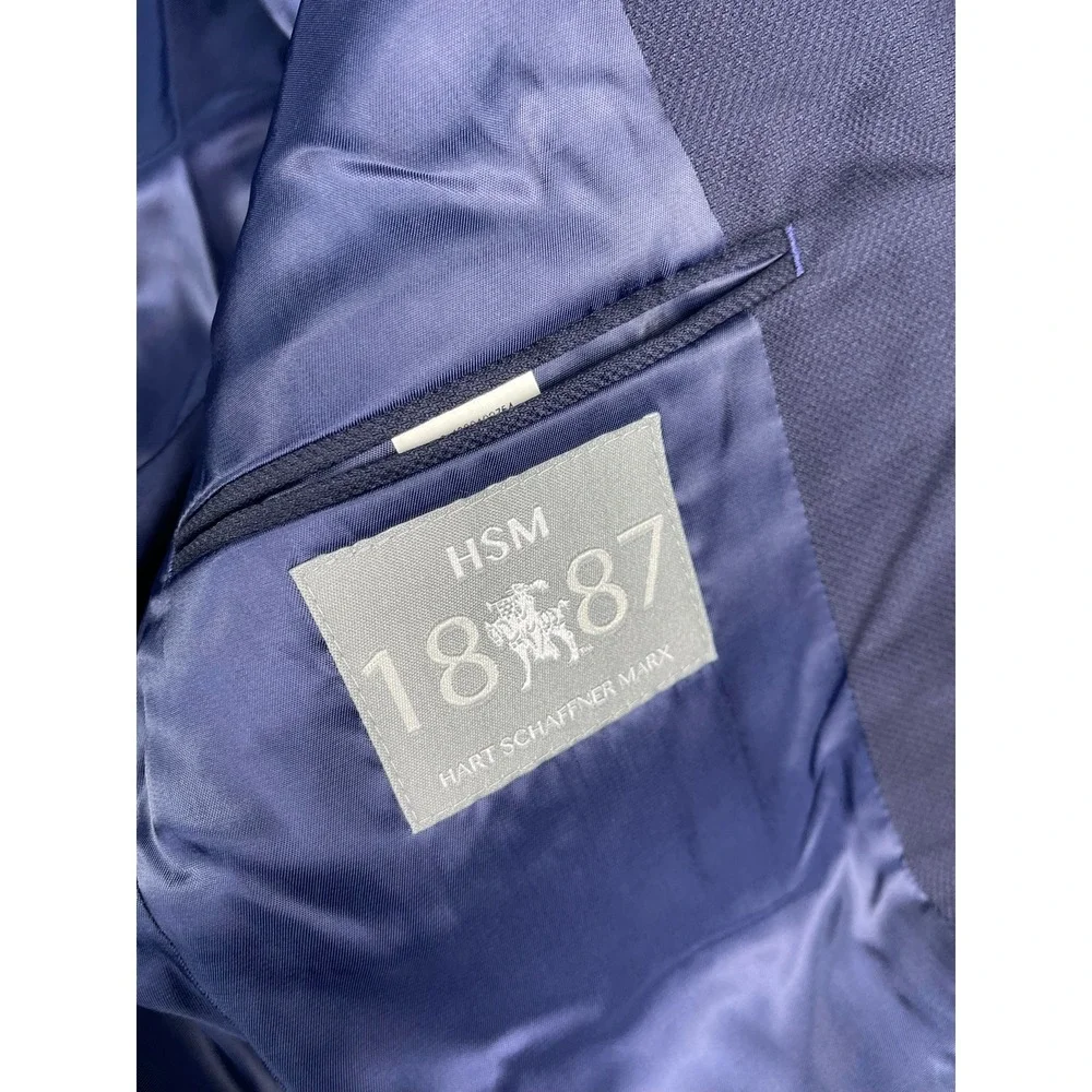 Hart Schaffner Marx HSM 1887 Navy Blue Textured Blazer Silver‎ Crest Buttons 42R